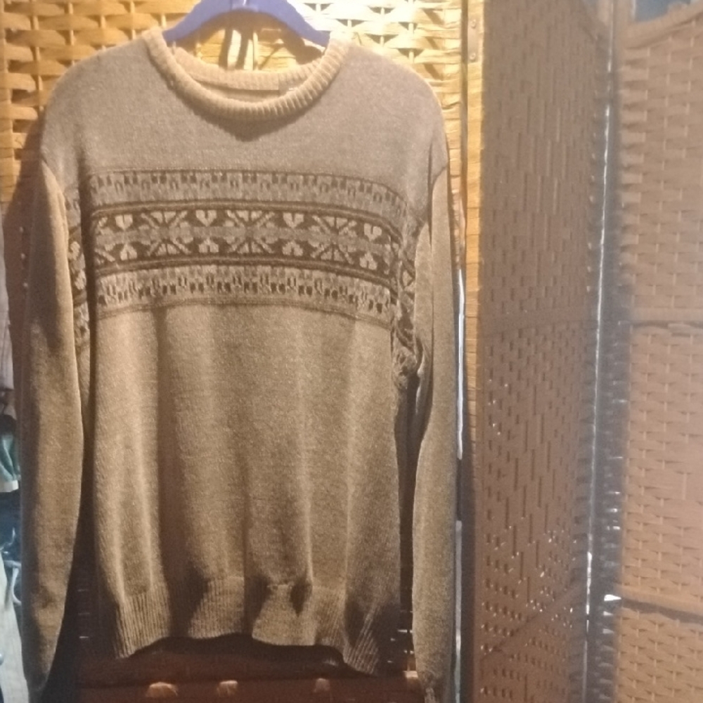 Haggar Men's Tan Patterned Crewneck Sweater